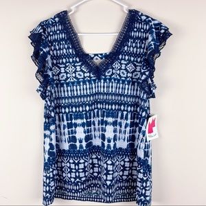 NWT Bobbie Brooks Aztec Print Lace Top size Large